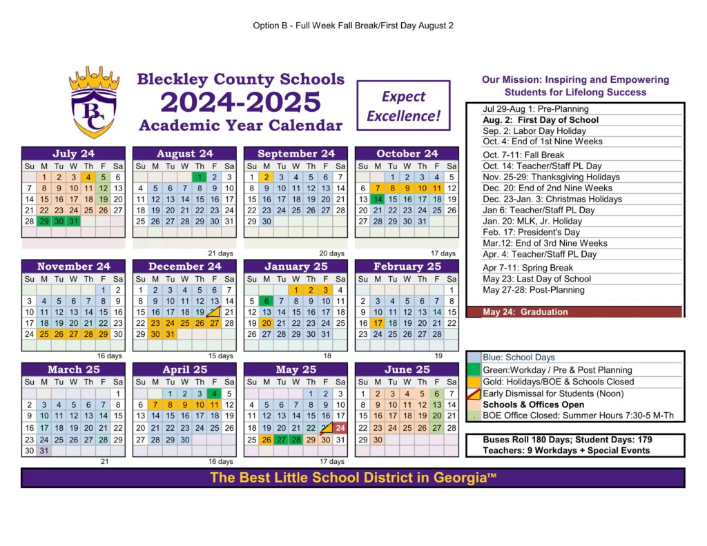 Bleckley County School Calendar 24-25