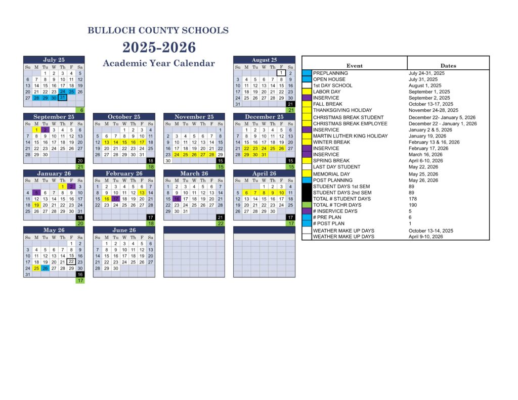 Bulloch county schools calendar 25-26