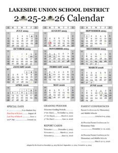 Lakeside Union School District calendar 25-26