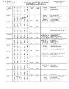 Oceanside Unified School District Calendar 25-26 [PDF]