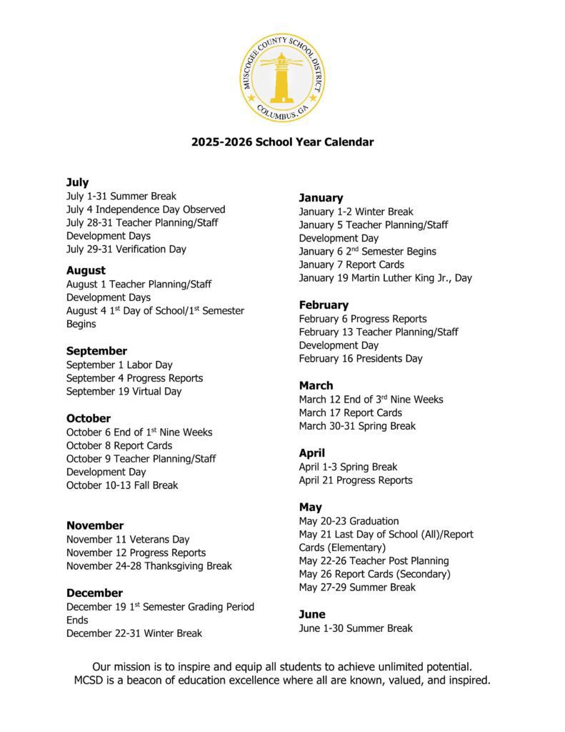muscogee school calendar ga 25-26
