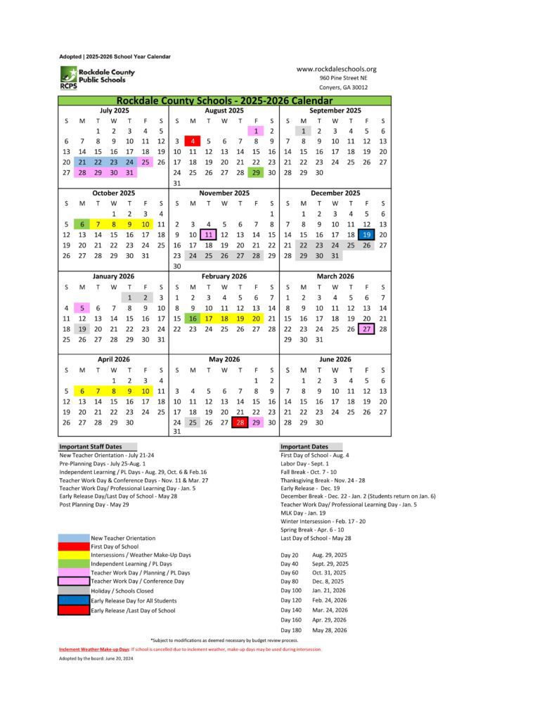 Rockdale County schools calendar 25-26
