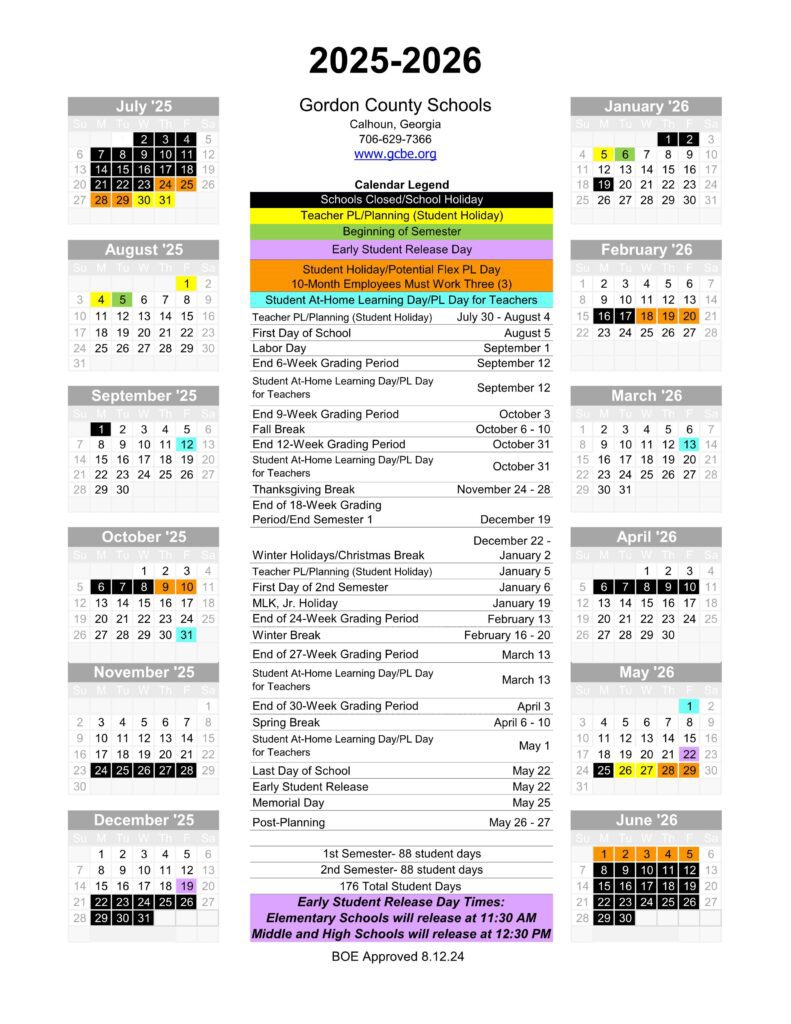 Gordon County schools calendar 25-26