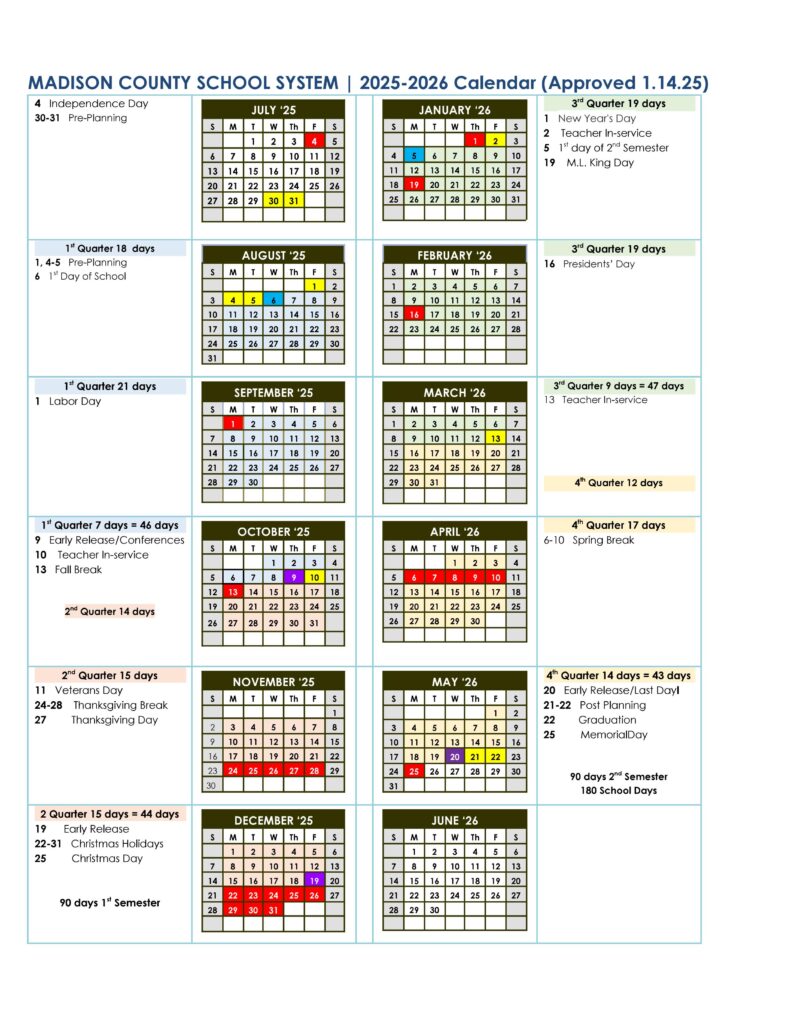 Madison County ga schools calendar 25-26