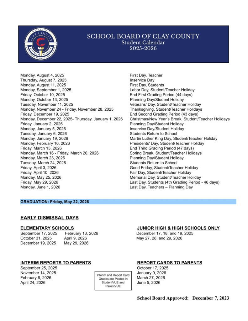 clay county schools calendar 25-26
