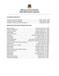 Monroe County Schools Calendar 25-26