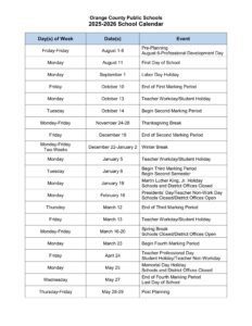 Orange County FL Schools Calendar 25-26