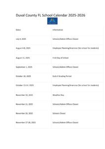 Duval county schools calendar 25-26