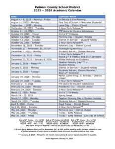 Putnam County schools calendar 25-26