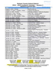 Putnam County schools calendar 24-25