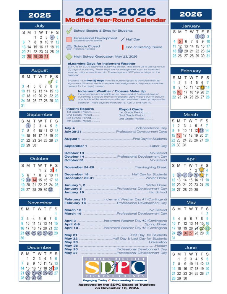SDPC Pickens County School Calendar
