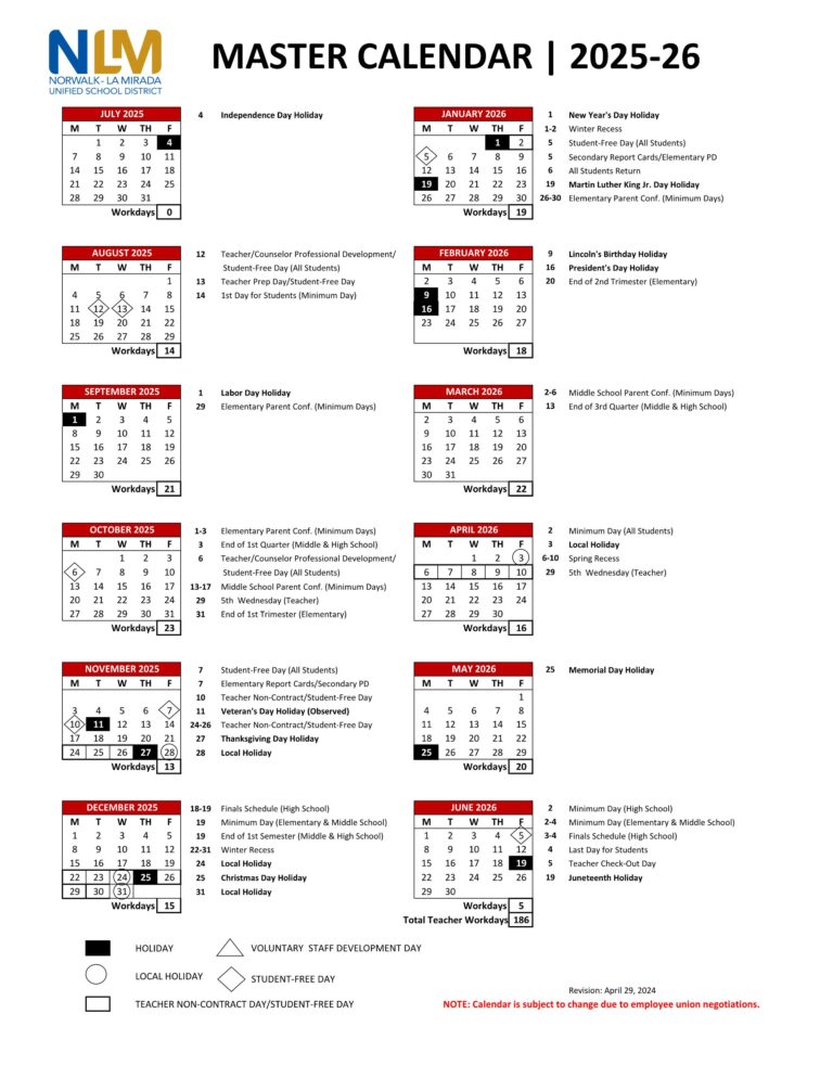 Norwalk-La Mirada Unified School District CALENDAR 25-26