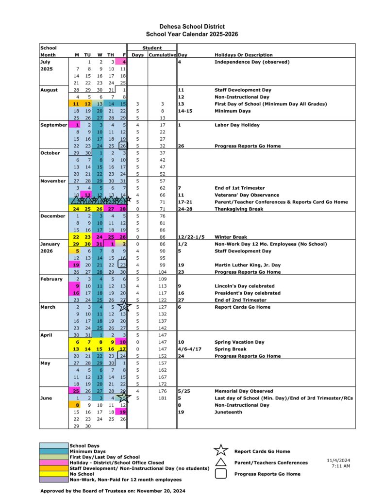 Dehesa School District calendar 25-26