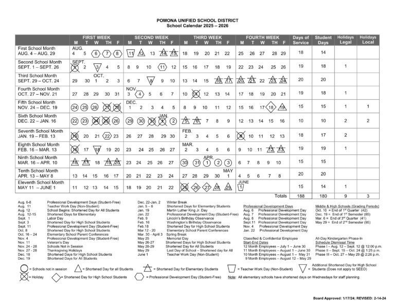 Pomona Unified School District CALENDAR 25-26