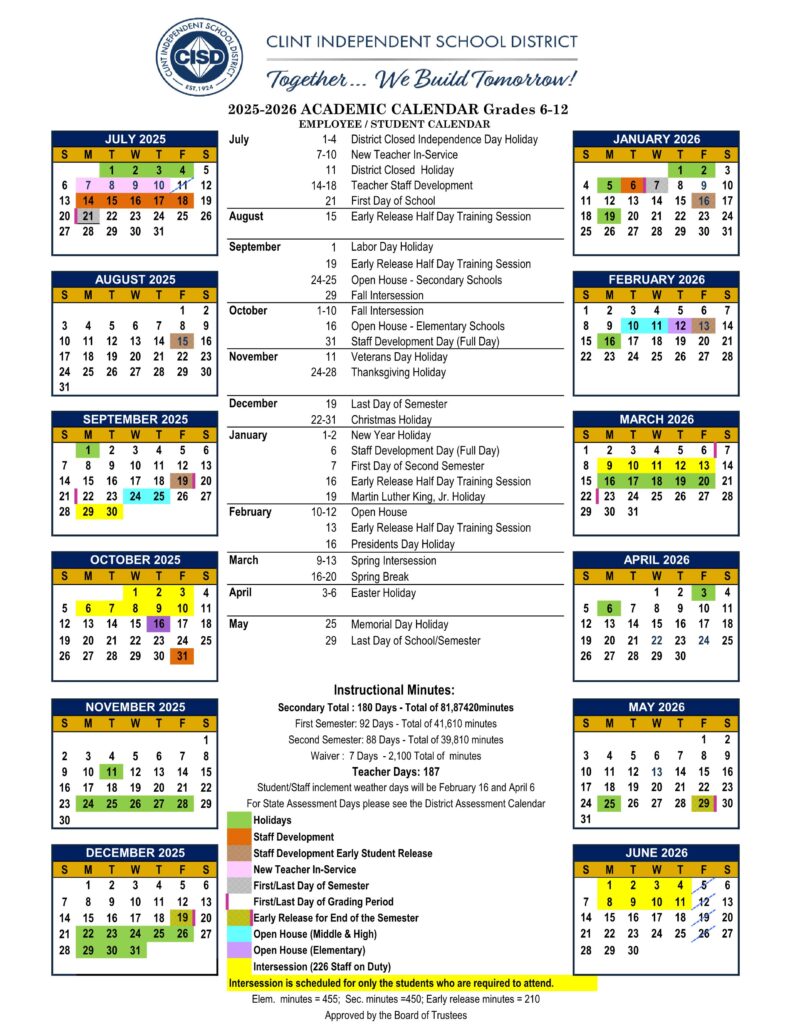 CANUTILLO ISD School Calendar 25-26