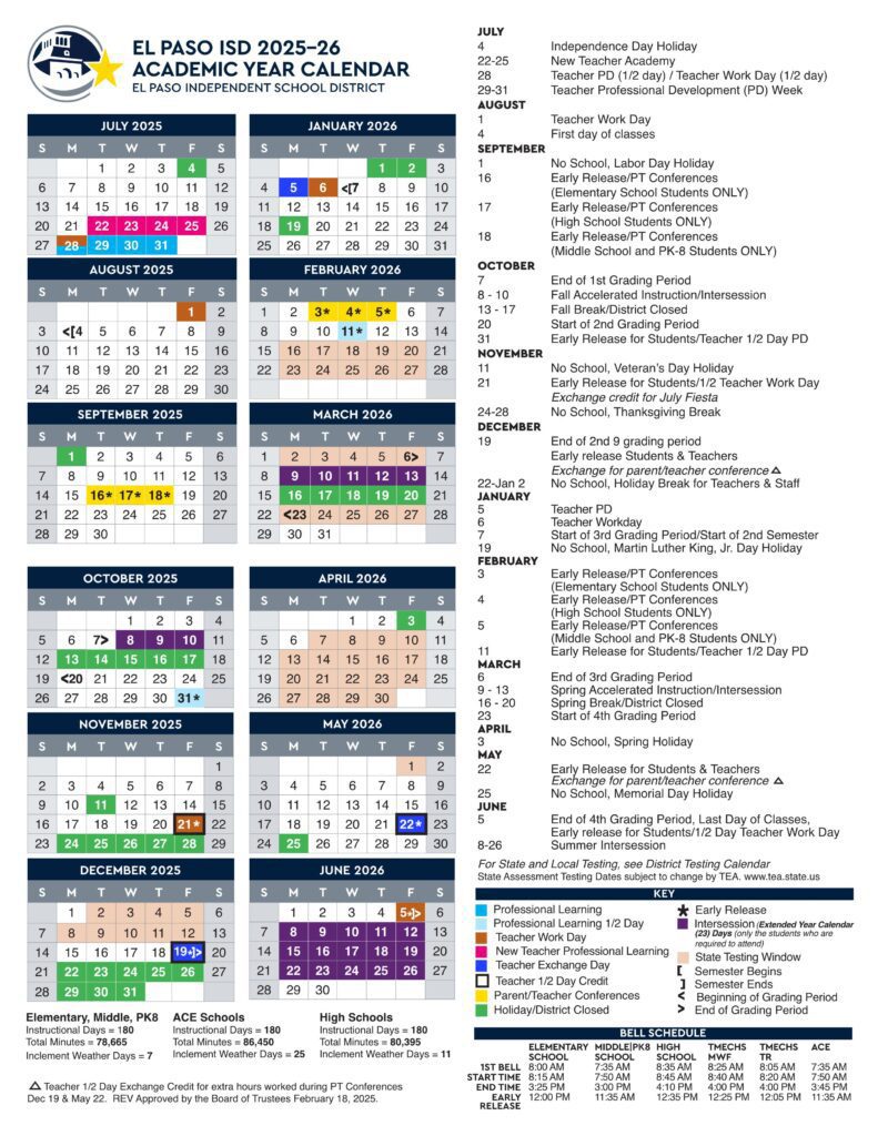 EPISD EL PASO ISD SCHOOL CALENDAR 25-26
