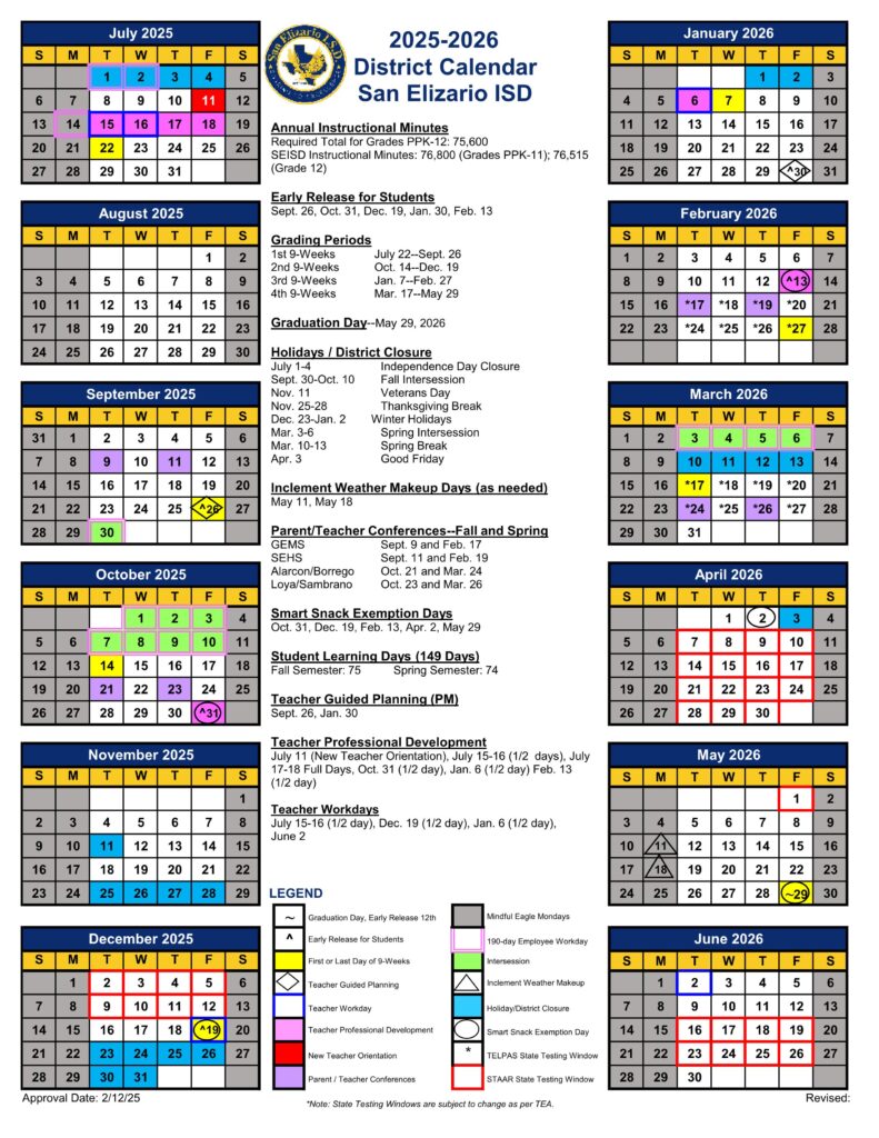 SAN ELIZARIO ISD SCHOOL CALENDAR 25-26