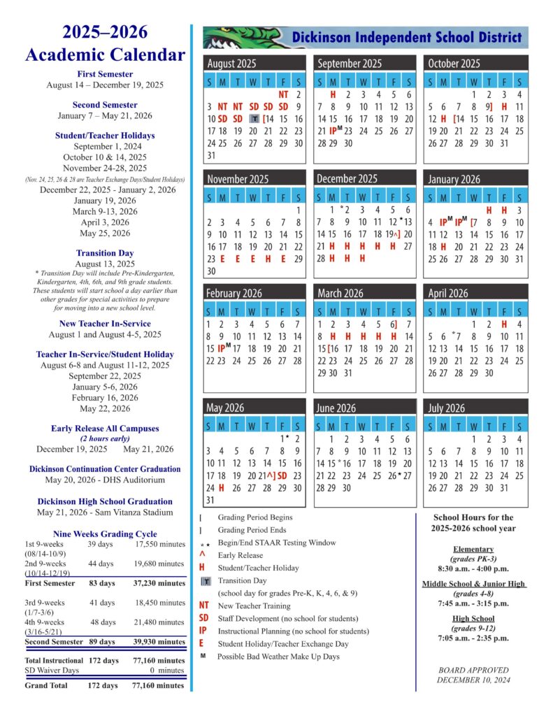 DICKINSON ISD SCHOOL CALENDAR 25-26
