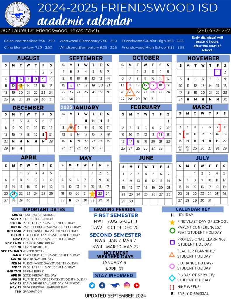 Friendswood ISD SCHOOL CALENDAR 24-25