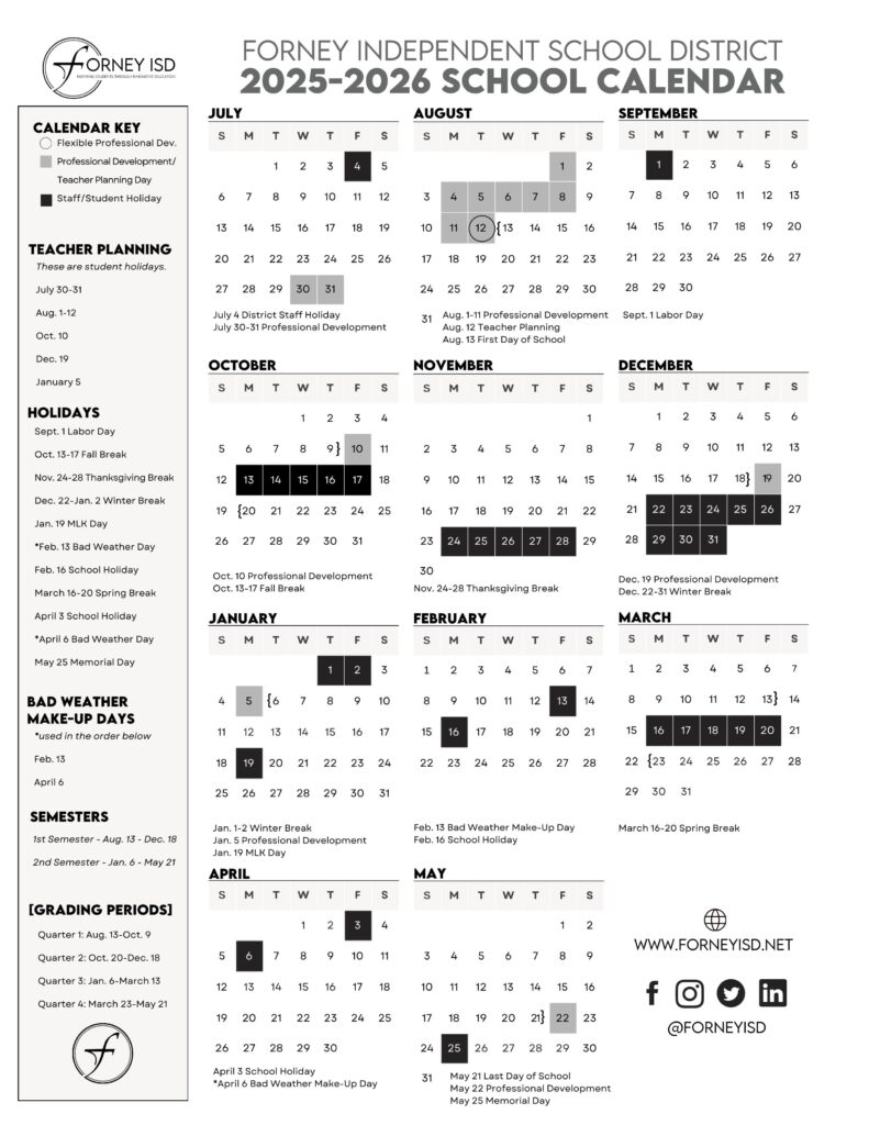 FORNEY ISD School Calendar 25-26 [PDF]