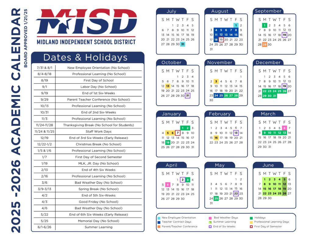 Midland ISD School Calendar 25-26[PDF]