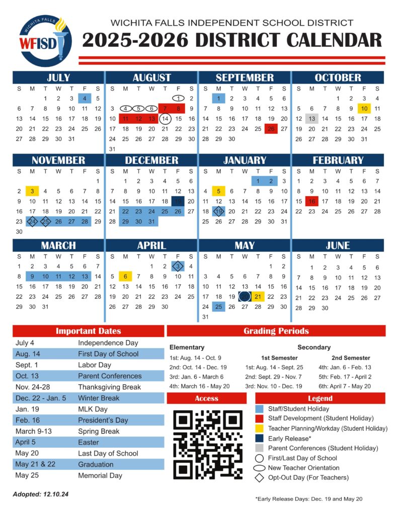 wfisd wichita falls school calendar 25-26