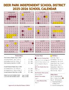 Deer Park isd schools calendar 25-26