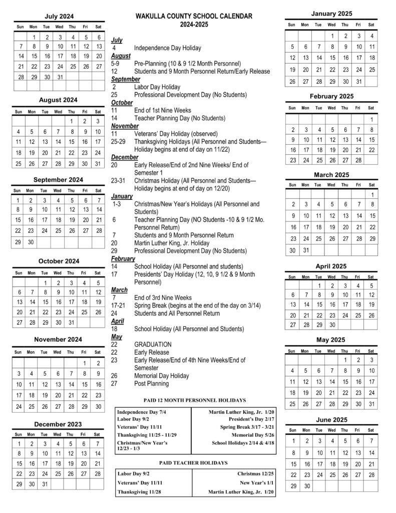 wakulla county schools calendar 24-25