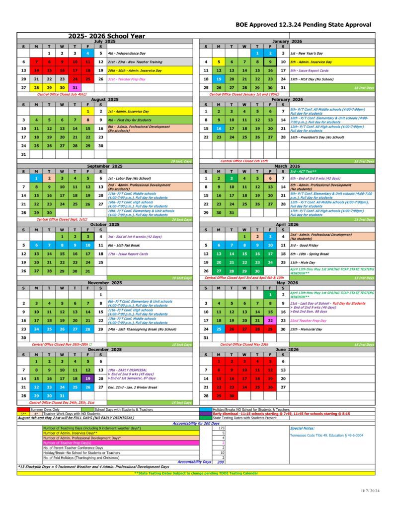 Maury County Schools Calendar 25-26