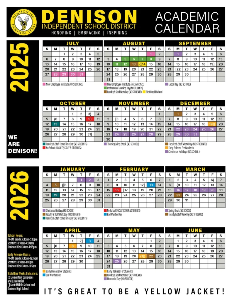 DENISON ISD School Calendar 25-26