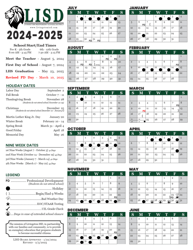 Livingston ISD School Calendar 25-26