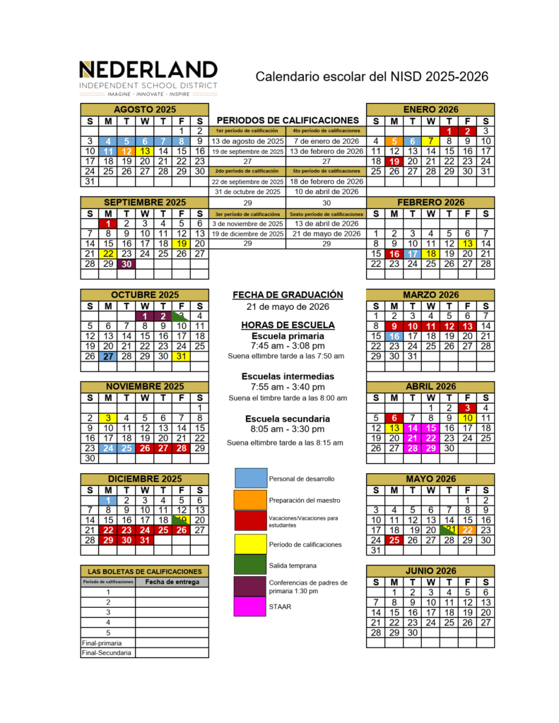 NEDERLAND ISD SCHOOL CALENDAR 24-25
