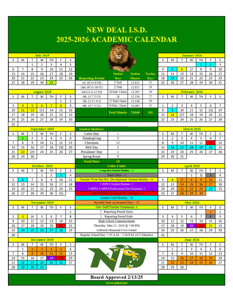 New Deal ISD School Calendar 25-26 [PDF]