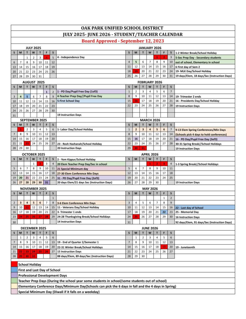 Oak Park USD Calendar 25-26