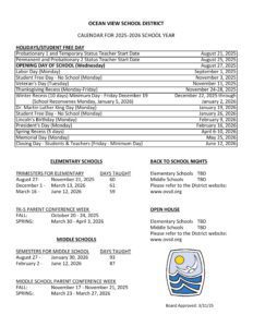 OCEAN VIEW SCHOOL DISTRICT calendar 25-26