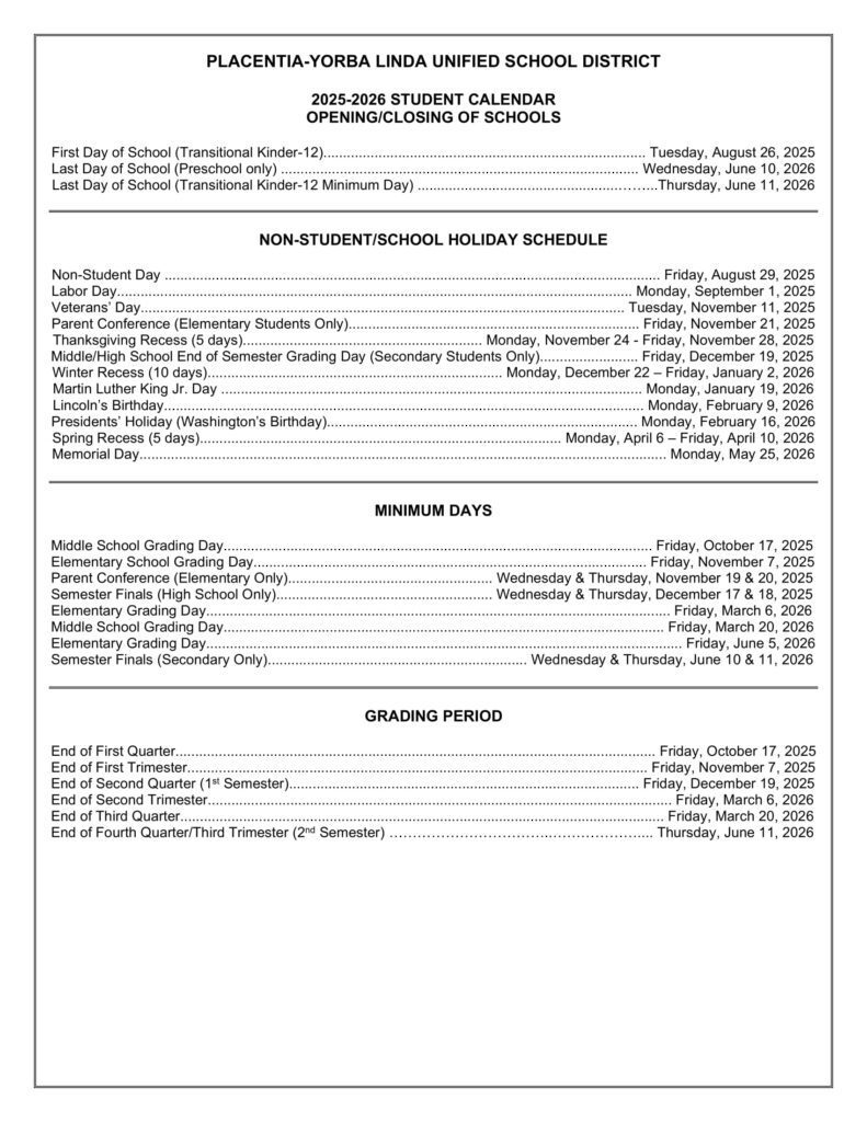 PLACENTIA-YORBA LINDA UNIFIED SCHOOL DISTRICT 25-26