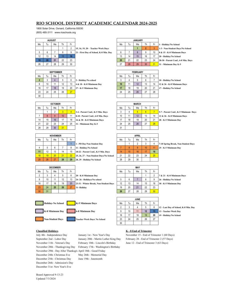 RIO SCHOOL DISTRICT calendar 25-26