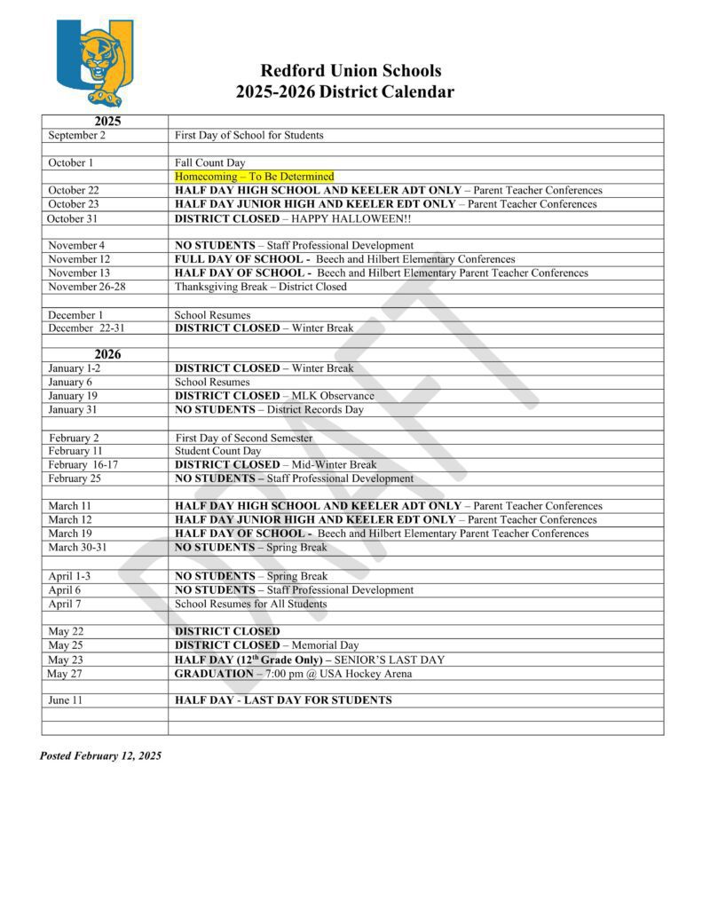 Redford Union Schools 25-26