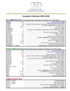 San Mateo County Community College calendar 25-26