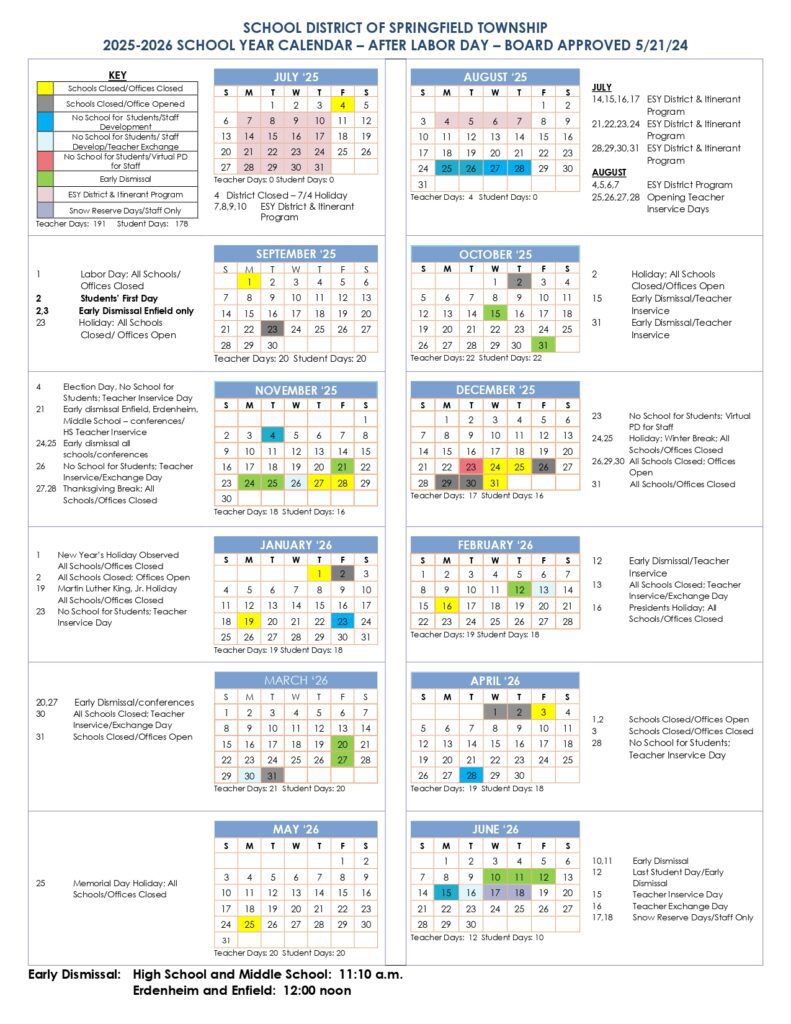 school district of springfield township calendar