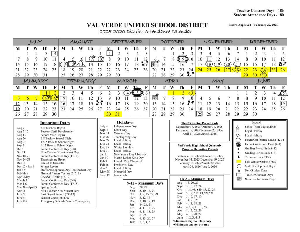 Val Verde USD Calendar 25-26
