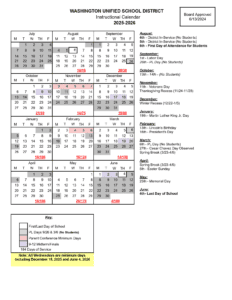 Washington USD Unified School Calendar
