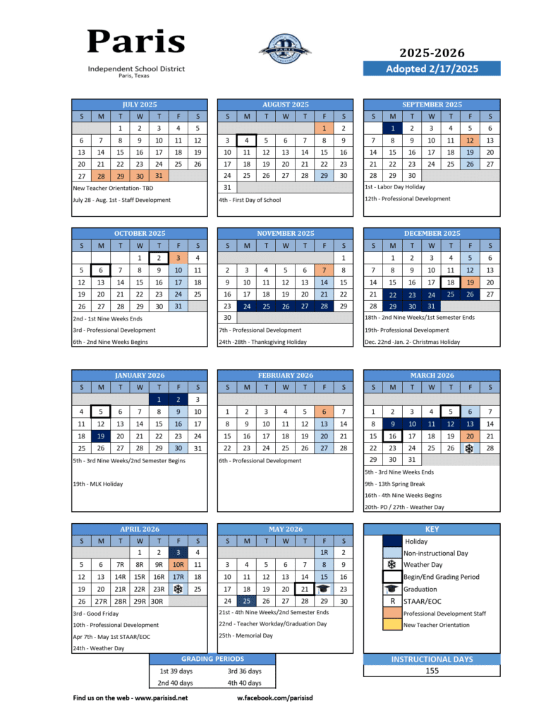 paris isd school calendar 25-26