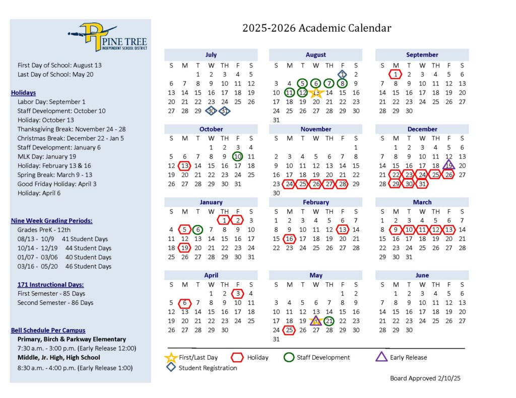 pine tree isd school calendar