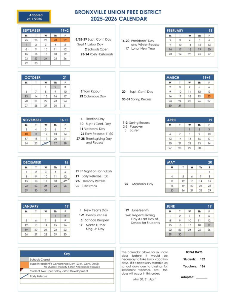 BRONXVILLE UFSD 25-26 Calendar revised