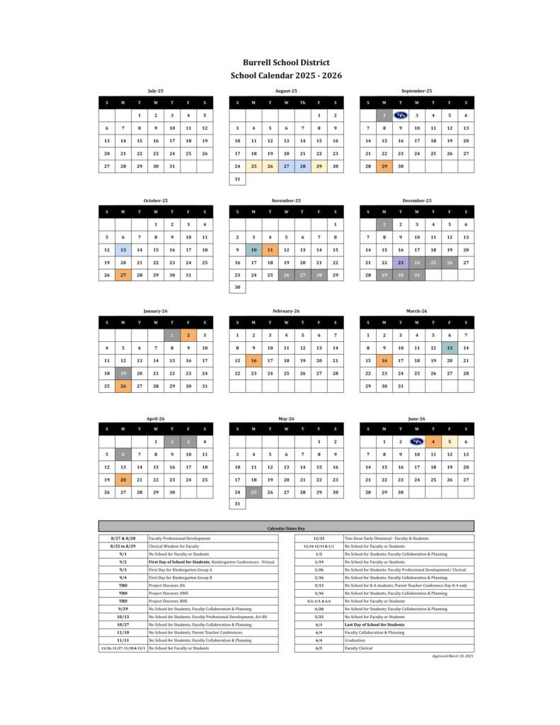 Burrell School District calendar 25-26