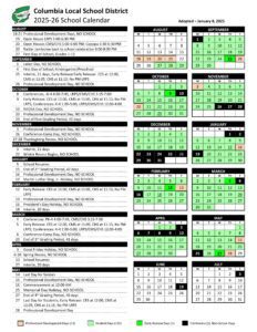 Columbia Local School District calendar 25-26