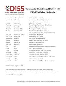 Community High School District D155 Calendar