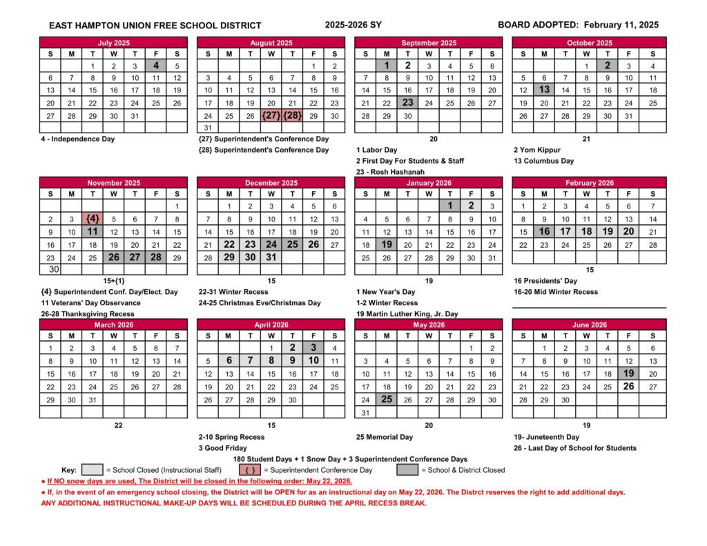 East Hampton UFSD Calendar