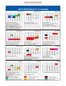 Hamilton City School District calendar 25-26